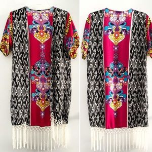 Magic summer festival kimono cover-up, pink black tribal